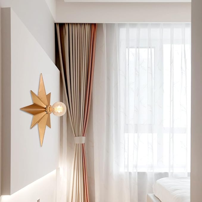 16 inch Flush Mount Ceiling Light, Gold Star Light Fixture, Farmhouse Star Ceiling Light, Vintage Flush Lighting Ceiling for Hallway, Entryway, Study, Bedroom, Stair, Foyer, Kitchen, Bathroom - Metal - Image 7