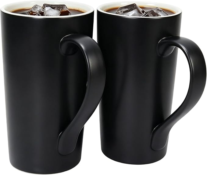 20 OZ Large Diner Coffee Mugs,Tall Beer Cups,Matte Black Couple's Cups with Handle,Oversized Cylindrical Design Modern Ceramic Tea Cup for Dad Mom Friends Gift.Set of 2 by NBABSR