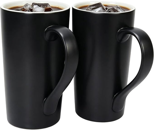 20 OZ Large Diner Coffee Mugs,Tall Beer Cups,Matte Black Couple's Cups with Handle,Oversized Cylindrical Design Modern Ceramic Tea Cup for Dad Mom Friends Gift.Set of 2 by NBABSR