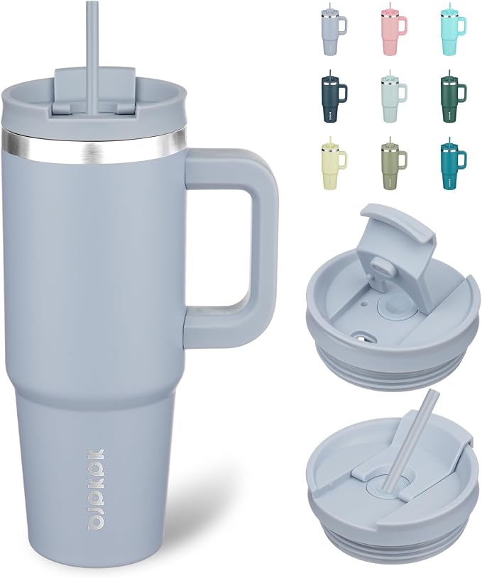 BJPKPK 30 oz Insulated Tumbler with Handle & Straw, Stainless Steel | Double Wall Vacuum Insulation, Leak Proof, BPA Free, Dishwasher Safe, Cupholder Friendly, Travel & Outdoor, Modern Blue by BJPKPK