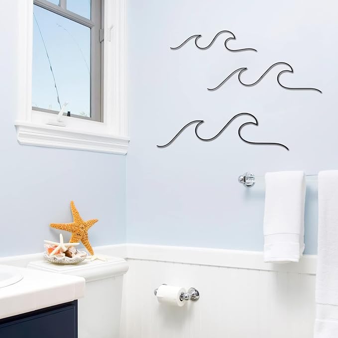 Qmetalart Wave Wall Decor Black Metal Wire Wall Art Ocean Coastal Sea Beach Pictures Surf Nursery Themed Hanging for Home Living Room Sum-mer Seaside Decoration for Bedroom Bathroom - Image 5