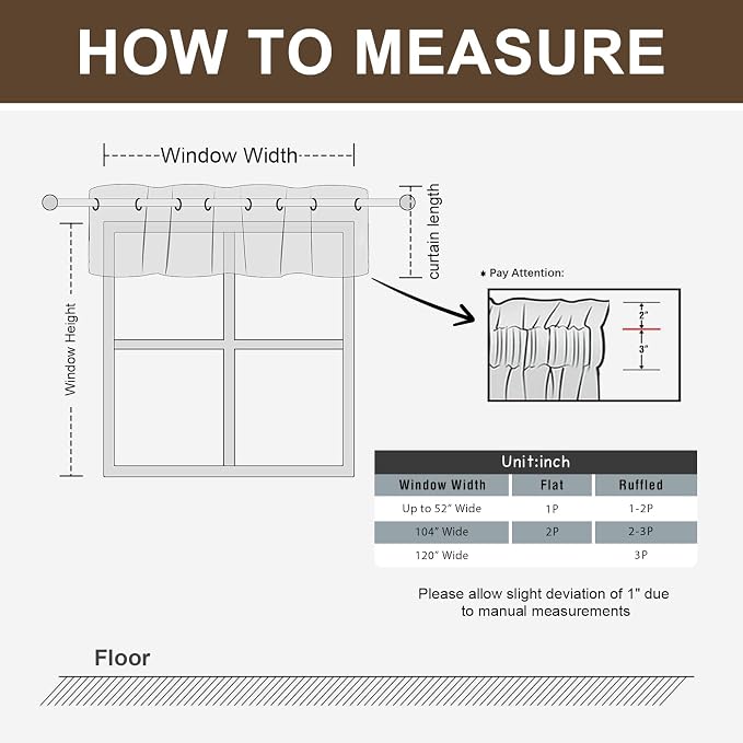 H.VERSAILTEX Blackout Curtain Valances for Kitchen Window/Living Room/Bathroom Privacy Added Rod Pocket Home Decoration Winow Valance, 52" W x 18" L, Floral in Brown and Blue - Image 2