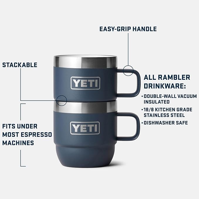 YETI Rambler 6 oz Stackable Mug, Stainless Steel, Vacuum Insulated Espresso/Coffee Mug, 2 Pack - Image 2