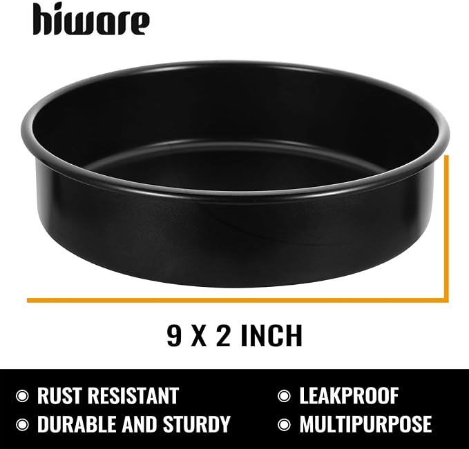 HIWARE 9-Inch Round Cakes Pan Set with 60 Pieces Parchment Paper Rounds, Nonstick Baking Cake Pans, Dishwasher Safe - Set of 2 - Image 2