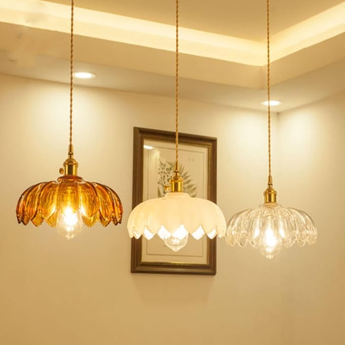 Kitchen Island Pendant Lights, E26 Nordic Pendant Lamp 10.3“ Small Vintage Style Amber Glass Hanging Lighting Fixtures Over Dining Room Table for Bedroom,Bar,Over Sink UL Certified Lighting - Image 2