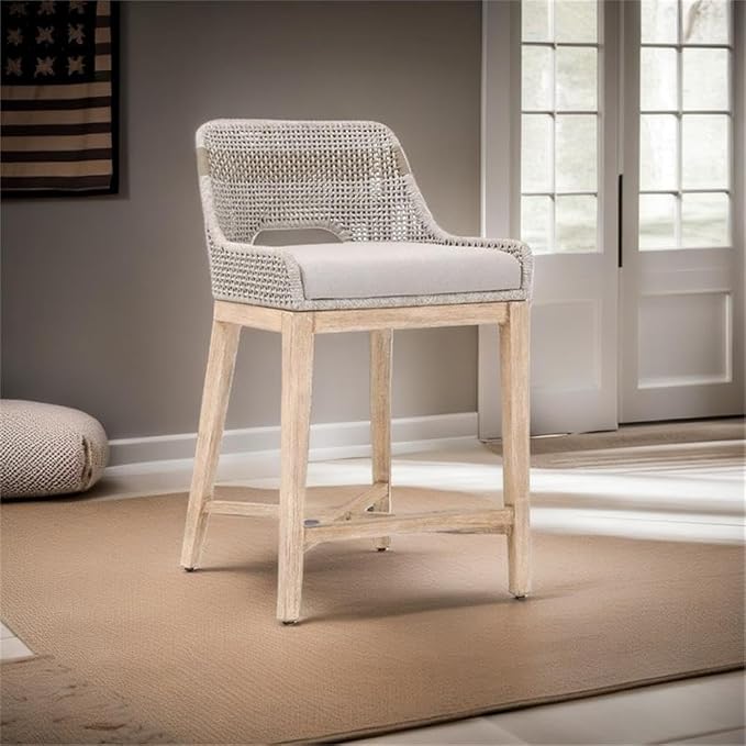 MAKLAINE Bar Stool Chair in Gray | Seat Height 35" | with Semi-Circle Seat, Footrest, Backrest | Indoor for Dining Room Kitchen Counter Table - Image 10