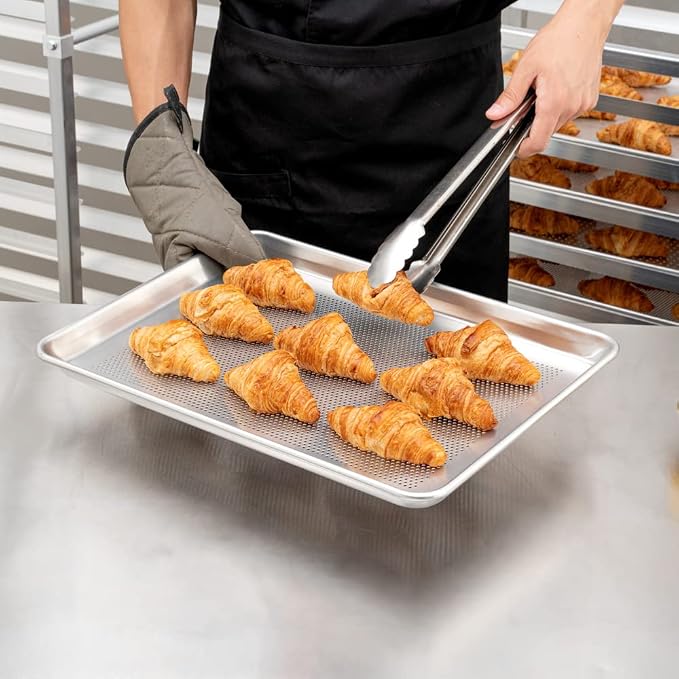 Restaurantware Met Lux 18 x 13 x 1 Inch Baking Sheet Pan 1 Perforated High Temp Baking Sheet - Half-Size Freezable Silver Aluminum Potato Chip Baking Tray Dishwasher-Friendly - Image 6
