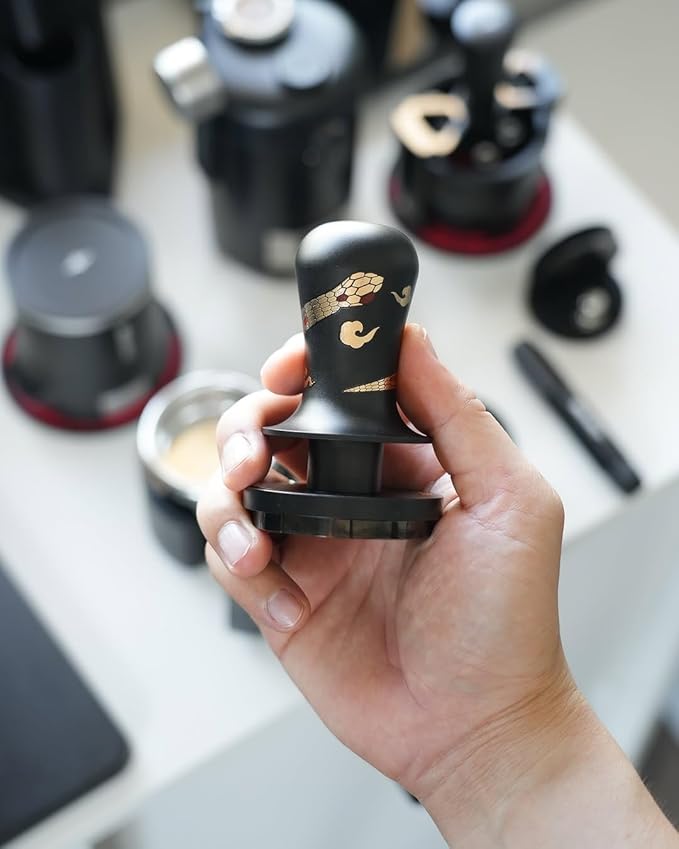 MHW-3BOMBER 58.35mm Espresso Tamper Snake Pattern Edition - 3 Spring Loaded Coffee Tamper with Sound Feedback - Barista Tamper Tool with Ergonomic Handle Flat Base T6069FS-OS