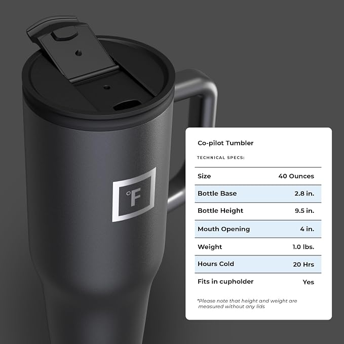IRON °FLASK 40 oz Co-Pilot Insulated Travel Mug | Insulated Travel Mug with Straw & Flip Cap Lids - Cup Holder Fit, Leakproof, BPA Free (Midnight Black) - Image 8