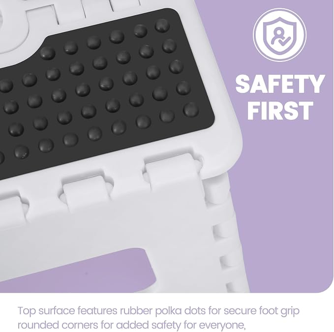 ACSTEP 9" Folding Step Stool, Non-Slip Surface Stool for Kids, Dot White | Heavy Duty Foldable Stools, Lightweight, Holds 300 lb, for Toddler Kitchen Bathroom Bedroom Outdoor, Collapsible with Handle - Image 3