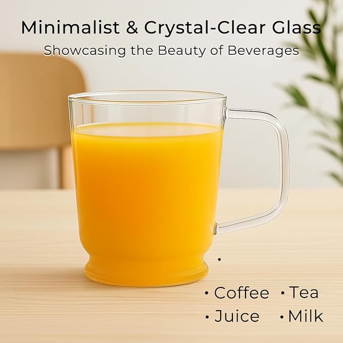 Aquach Clear Glass Mug 16 oz – Borosilicate Glass Coffee Mug, Large Tea Cup for Hot & Cold Drinks, Dishwasher Safe Glass Cups