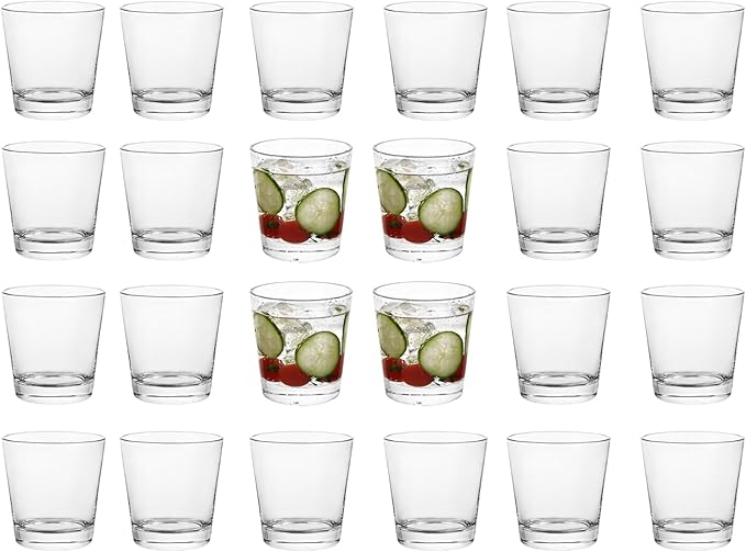 9oz Lowball Glasses, 24pc Short Glass Sets - Lead-Free Crystal Drinking Glasses for Water, Mojito, Tom Collins - Premium Bar Glassware & Cocktail Glass Set (24, Small) by BTGLLAS