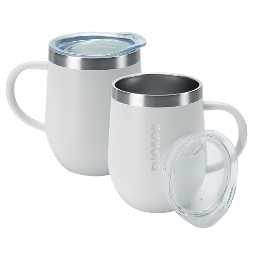 BJPKPK 2PCS Insulated Coffee Mug with Lid, 12oz Stainless Steel Tumbler | Travel Coffee Mug with Handle, Vacuum Insulated Tumbler Cup for Camping, Office, Home, BPA Free Lid, Hot & Cold by BJPKPK