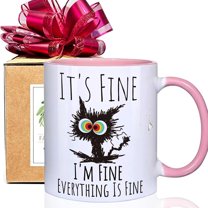 FALJIOK Pink Cat Funny Casual 11oz 0.33L Porcelain Reusable Cylinder Coffee Mug, 3x2.9 Inches, Dishwasher & Microwave Safe for Cat Lovers, Women, Any Occasion by FALJIOK