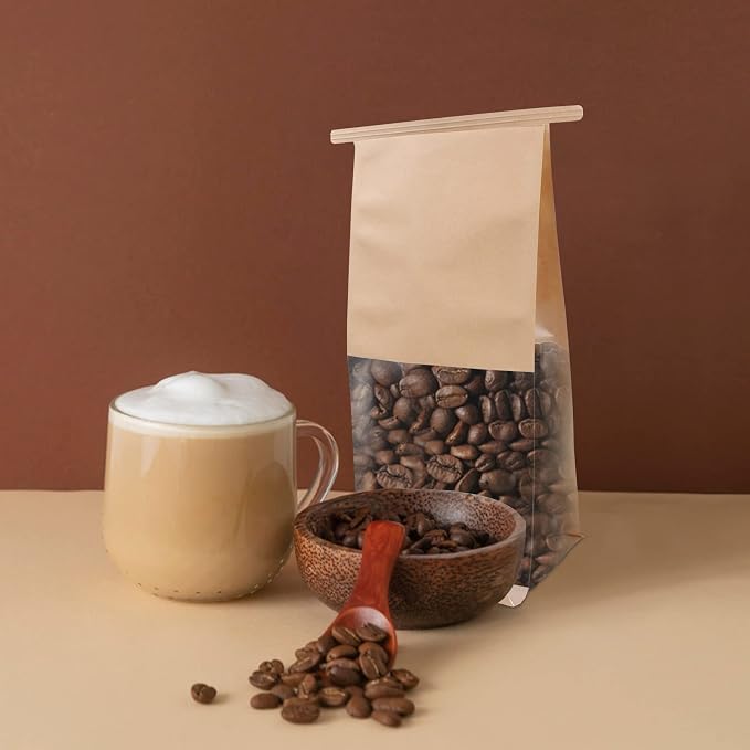 WOPPLXY 100 Pcs Bakery Bags with Window, 5.11 x 11 x 4.33 Inch Brown Kraft Paper Tin Tie Tab Lock Candy Bags Brown Window Bag, Small Kraft Paper Bag for Coffee Food Candy Gift Packaging Party - Image 6