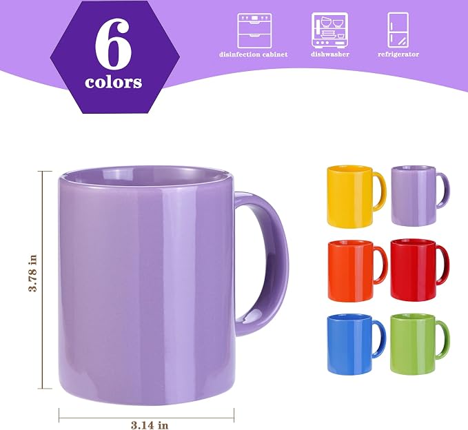 Multi-Coloured Ceramic Mugs Set of 6-11.2 oz / 330ml-Coffee Mugs-Cappuccino-Tea Cups- Hot Chocolate Cups (Warm color, Large) - Image 3