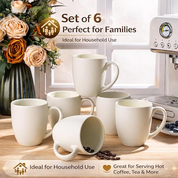 GBhome 16 oz Coffee Mug Set of 6, Large Ceramic Coffee Mugs for Men Women | Modern Stoneware Coffee Mugs Set with Handle for Tea/Latte/Cappuccino/Milk/Cocoa, Dishwasher & Microwave Safe - Image 8