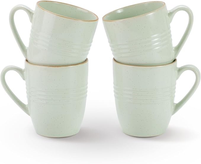 famiware Jupiter Coffee Mugs Set of 4, 13oz Coffee Mug, Microwave and Dishwasher Safe, Coffee Cups with Handle for Coffee, Tea, Cocoa, Milk, Light Green by Famiware