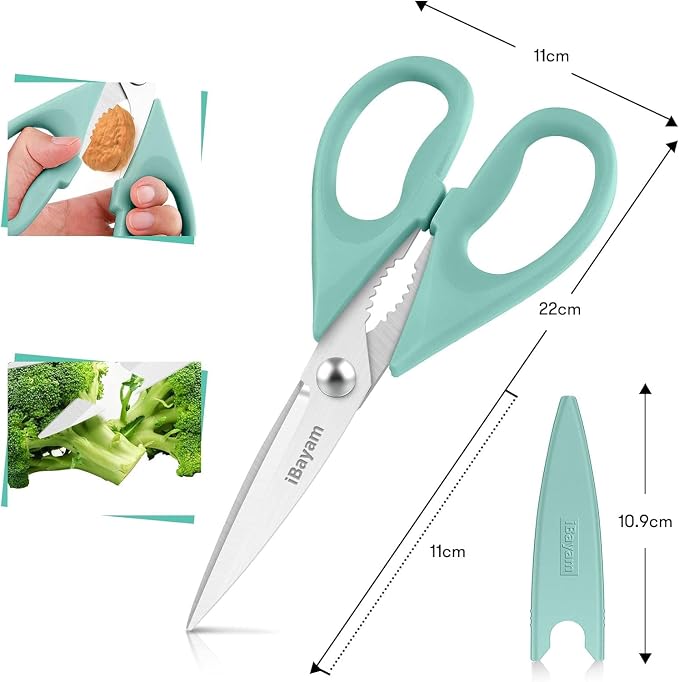 iBayam 1-Pack Kitchen Scissors All Purpose Kitchen Shears Heavy Duty 8.5" | Cooking Scissors with Protective Sheath for Food, First Apartment Camper Essentials, Home Kitchen Gadgets, Utensils - Image 3
