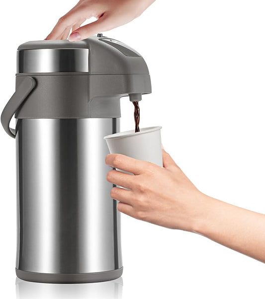 OJOJ 4L/133OZ Thermal Coffee Carafe with Pump, Thermal Beverage Dispenser, Coffee Airpot Stainless Steel Coffee Carafe for Hot Drinks Silver