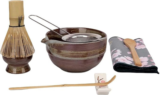 Joyscale Matcha Whisk Set, Matcha Set Whisk And Bowl, 8 Pcs Matcha Kit Set(Retro Design), 16 OZ, Japanese Matcha Tea Set, Matcha Making Kit Gifts for Tea Lovers(Brown)