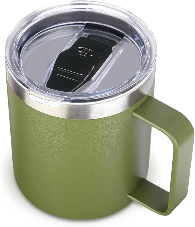 Volhoply 14oz Insulated Stainless Steel Coffee Mug with Leakproof Lid,Double Wall Vacuum Travel Coffee Cup with Handle,Reusable Cups Tumbler,Camping Mugs Keep Hot,Ideal Gifts(Army Green,1) by LiveFully%EF%BC%8CDrinkFreely%E2%80%94KeepGoingwithVolhoply%EF%BC%81