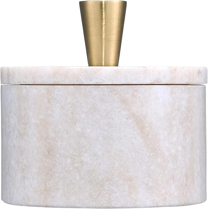 Queenza Marble Salt Cellar with Lid and Brass Knob (Brown) by Queenza
