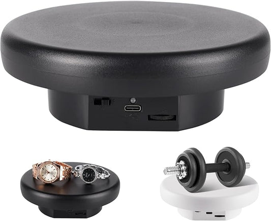 360° Electric Rotating Platform with Type-C Cable, 6.3in / 15lb Motorized Rotating Display for Jewelry Photography Products Live Show Video shoot, Mushroom Rotating Stand for 3D Model Cake Black