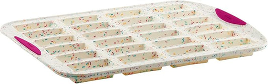 Trudeau 24 Slot Mini Bar Pan – Premium Confetti White Silicone Bakeware with Steel-Reinforced Rim – Nonstick, BPA-Free Brownie, Blondie, Snack Bar & Mini Cake Mold – Oven, Freezer & Dishwasher Safe