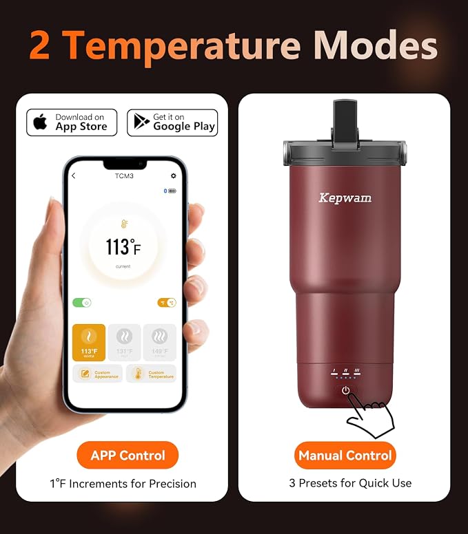 Kepwam Heated Coffee Mug Rechargeable T3, 20oz Self-Heating Travel Mug for Coffee with 1℉ Precise Temperature Control & App, Portable Cup Warmer for Outdoor & Car (Fits Cup Holders) - Image 3