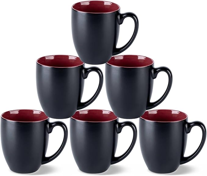 GBhome 16oz Coffee Mugs Set of 6, Large Ceramic Coffee Mugs for Man, Woman, Dad, Mom, Modern Coffee Mugs Set with handle for Tea/Latte/Cappuccino/Milk/Cocoa. Dishwasher&Microwave Safe,Red by GBhome