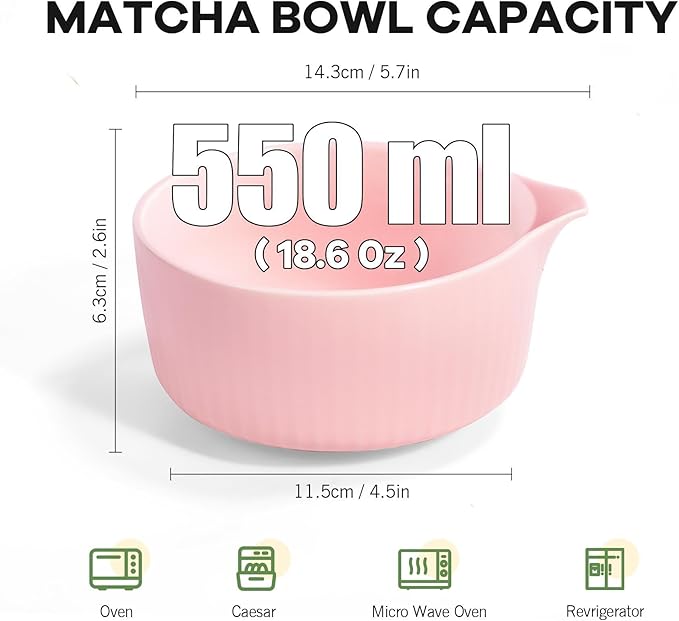 Pink Traditional Matcha Whisk Set, 5 Pcs Japanese Matcha Making Kit with Chawan, Chasen Bamboo Whisk and Holder, Scoop, Sifter - Ceramic Matcha Set Kit Gift for Ceremony Matcha Lattes Lover