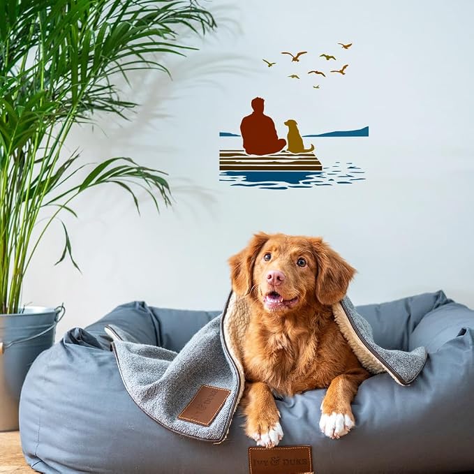 FINGERINSPIRE People and Dogs Stencil with 1Pc Plastic Paint Brush 11.8x11.8inch Reusable Shore Scenery Template Flying Birds Stencil Human Dog Pattern Template for DIY Art Craft Home Wall Decor - Image 5