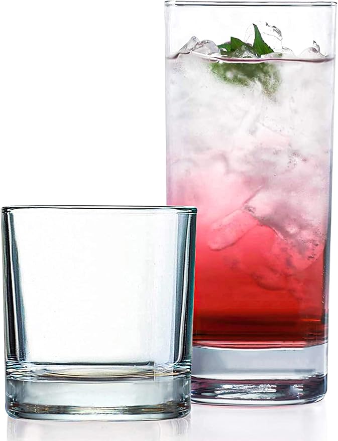 Everyday Drinking Glasses Set of 8 Drinkware Hurricane Glasses, Kitchen Glasses for Cocktail, Iced Coffee, Beer, Ice Tea, Wine, Whiskey, Water, 4 Tall Glass Cups & 4 Short Dof Drinking by LERAZE