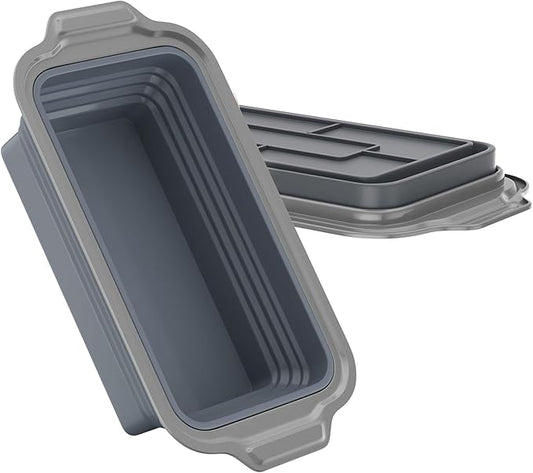 2 Pack Silicone Bread Loaf Pan With Metal Reinforced Frame, Non-Stick Baking Pans, Foldable Mold for Homemade Bread (9"x5"x2.5", Grey, 2 Pieces)
