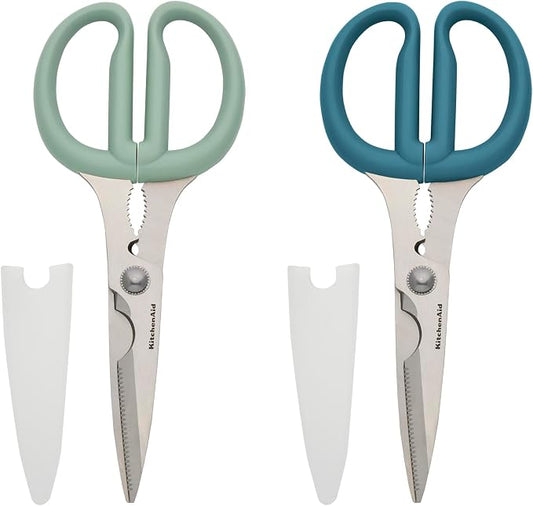 KitchenAid 2-Piece Multipurpose Shear Set, Versatile Scissors with Nutcracker, Bottle Opener, Ergonomic Handles with Protective Blade Covers by Unknown