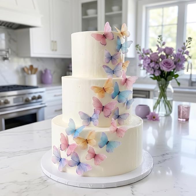 55-Piece Edible Color Gradient Butterfly Cake Decorations – Rainbow Butterfly Cupcake Toppers, Icing Decor for Birthday Party, Baby Shower, or Fondant Cakes - Image 2