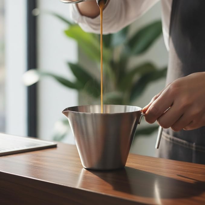 Coffee Measuring Device Espresso Measuring Cup Cup Pouring Cup With Ergonomic Side Handle And Suitable for home operations beverage labs tasting, Satin Finish, 100ML Single Spout - Image 5