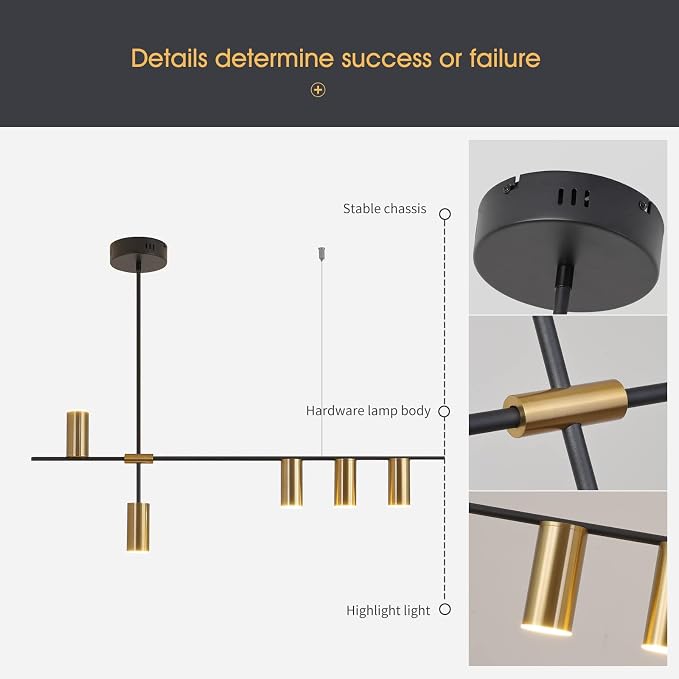 Siittoo 39.3-Inch LED Kitchen Island Pendant Light with Remote, Black Gold | 5-Light Dimmable Linear Chandelier, 3000K-6000K Adjustable Dining Room Light Fixture Over Kitchen Island and Table - Image 6