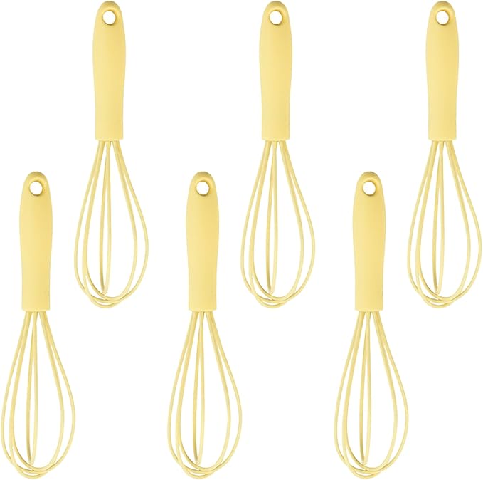 6Pcs Silicone Whisk, Mini Whisk Set, Small Whisks For Cooking, Hand Milk Frothers, For Non-Stick Cookware,Egg Beater Perfect For Blending,Whisking,Beating,Frothing & Stirring (Yellow)