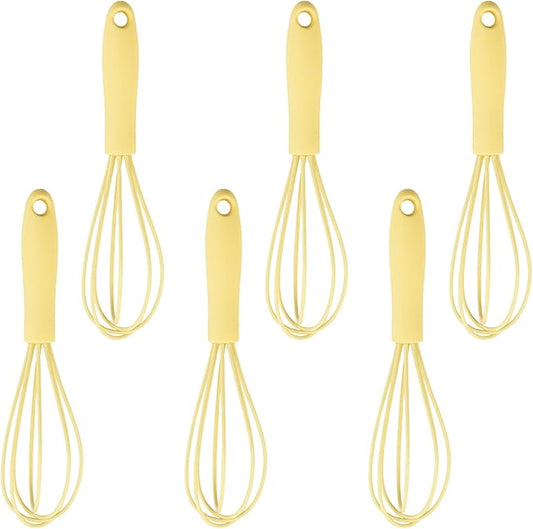 6Pcs Silicone Whisk, Mini Whisk Set, Small Whisks For Cooking, Hand Milk Frothers, For Non-Stick Cookware,Egg Beater Perfect For Blending,Whisking,Beating,Frothing & Stirring (Yellow)