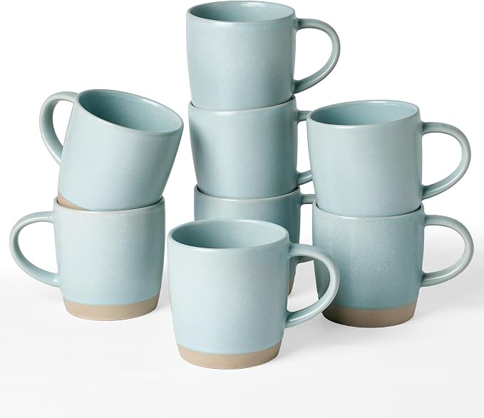 famiware Coffee Mugs Set of 8, Milkyway 13 oz Mug Set, Ceramic Cup Set with Handle for Coffee, Tea, Cocoa, Milk, Light Blue by Famiware