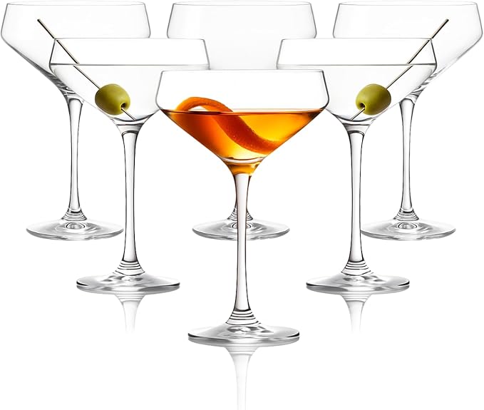 LEMONSODA Classic Martini Glasses, 6oz, Set of 6, Ribbed Glassware | Hand Blown Cocktail Glassware Inspired by 1930s 50s, Durable Crystal Clear Glass, Dishwasher Safe Lightweight Reusable Cups by LEMONSODA