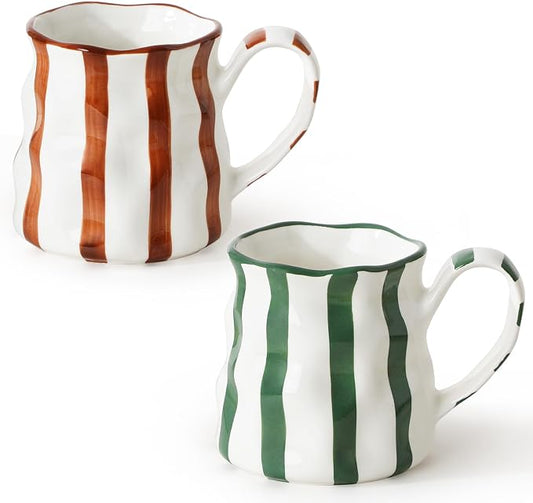 Ceramic Coffee Mugs Set of 2,Ceramic Mugs(Striped),Cute Mugs For Women,14 oz Large Coffee Mugs, Dishwasher Microwave Safe by MithrgrousLife