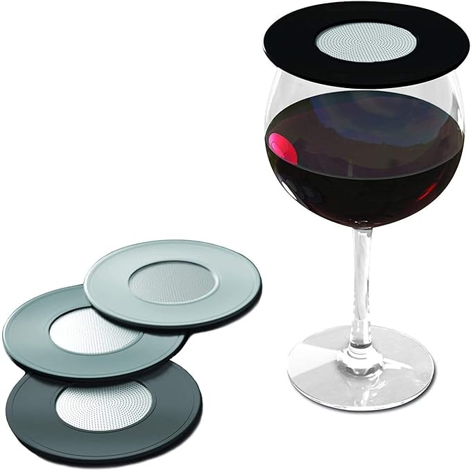 Silicone Wine Glass Covers - Ventilated, Allows Wine to Breathe - Outdoor, Keeps Particles Out - BPA Free - 4 Pack