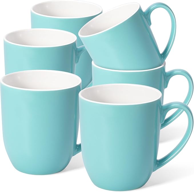 Urbanstrive 16 oz Large Coffee Mugs Set of 6 Ceramic Coffee Mug White Coffee Cups Tea Cups Idea Gift for Women Men House Warming Gifts New Home Office, Blue 6 Pack by Urbanstrive