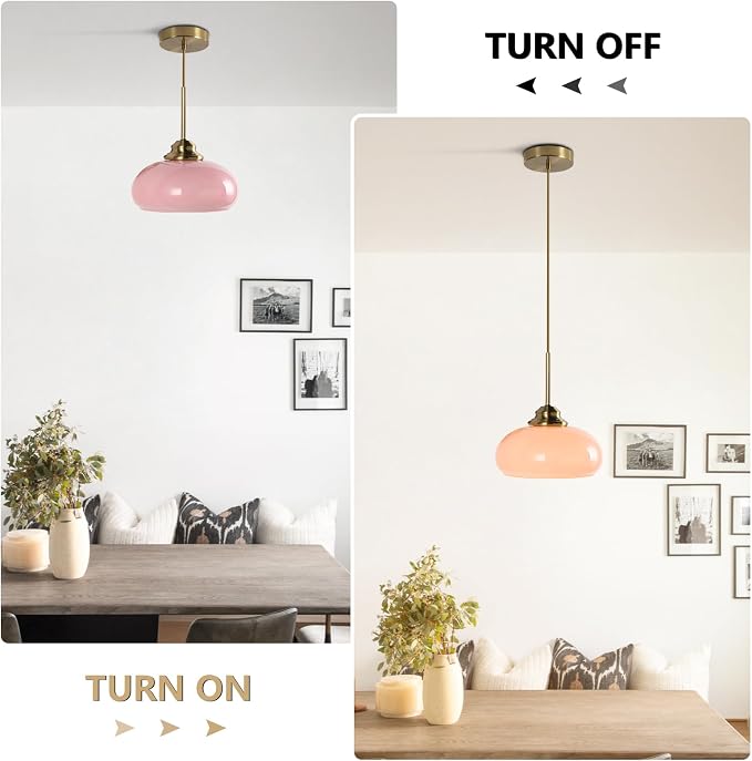 KCO Lighting Retro Pink Kitchen Pendant Light Mid Century Gold Hanging Light Vintage Dome Glass Pendant Light Small Globe Hanging Lights - Image 4