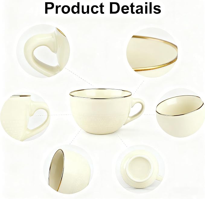 Disoza Large Coffee Cup Ceramic Soup Mug with Handles 24 Ounce Oversized Mugs Bowl Porcelain Coffee Tea Cup White XXL Cereal Bowls Soups Ramen Salad Bowl Coffee Cappuccino Cups Large Soup Bowl - Image 3