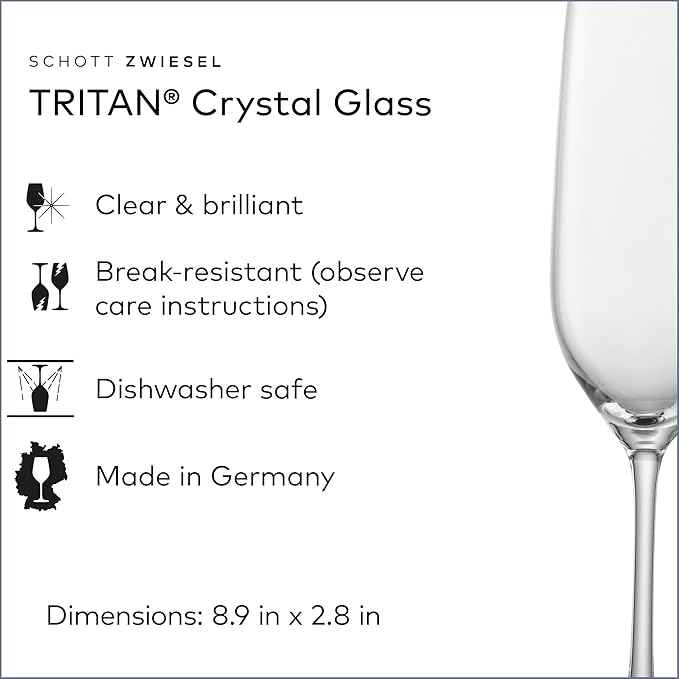 SCHOTT ZWIESEL Forté Champagne Flute (Set of 6), Champagne Glasses with Effervescence Point, Dishwasher-Safe Machine-Made Tritan Crystal Glasses, Made in Germany (8 Ounce) - Image 2