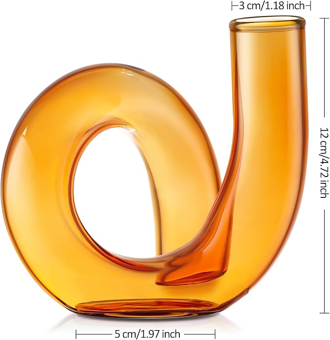 Joeyan Handmade Small Amber Glass Flower Vase,Decorative Geometric Glass Bud Vase for Modern Home Centerpieces Living Room Office,4.72" Abstract Vase for Single Flower and Dry Flowers - Image 3